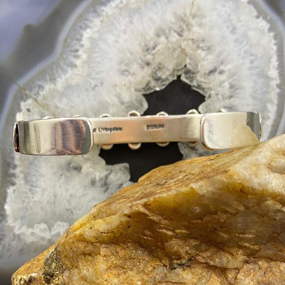 Paul Livingston Sterling Silver Silver Teardrop Turquoise Decorated Bracelet - Picture 6 of 10